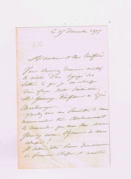 阿基里斯·马蒂内（Achille MARTINET，1806–1877，版画家） / 亲笔签名信，2