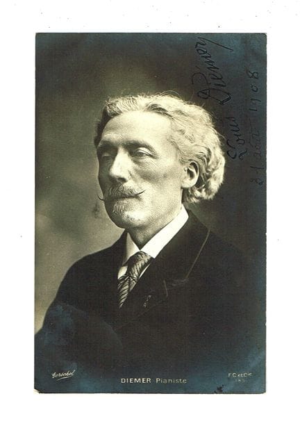 路易·迪默（1843-1919，钢琴家兼作曲家） / 明信片上的照片，附有1908年亲笔签名的信件，