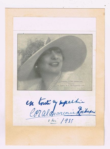 科拉·拉帕塞里-里什潘（1875-1951，女演员，雅克·里什潘之妻） / 1935年12月由她亲笔