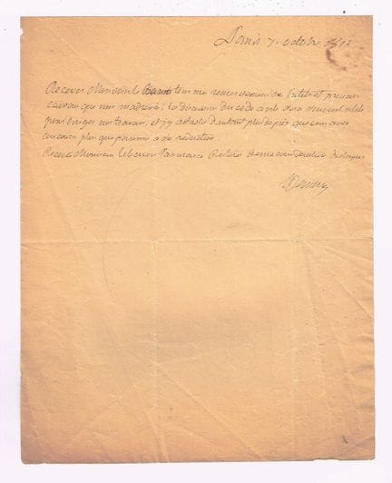 查尔斯·丹布雷（1760-1829，法国大法官兼贵族院议长）／亲笔签名信，1页，小四开本，1814年