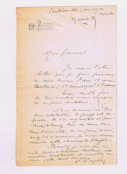 吕西安·富热尔（Lucien FUGERE，1848-1935，男中音） / 亲笔签名信，1页，八开