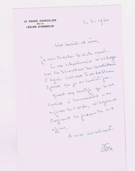乔治·卡特鲁将军（1877-1969，陆军上将兼部长） / 亲笔签名信，1页，in-8开本，信头为“