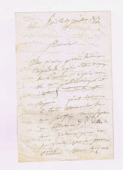 奥古斯特·潘塞龙（1795 – 1859，作曲家） / 亲笔签名信，3页，in-8开本，1857年7