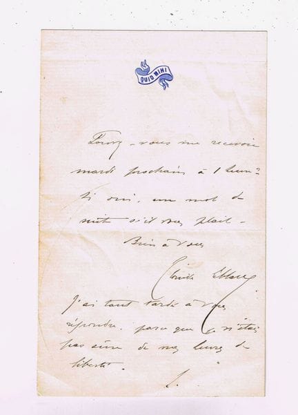 莱奥尼德·勒布朗（1842-1894，女演员兼名媛，绰号“马克西姆小姐”） / 亲笔签名信，1页，小