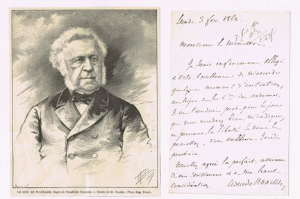 保罗·杜克·德·诺艾耶（1802-1885，政治家、金融家及法兰西学院历史学家） / 亲笔签名信，1
