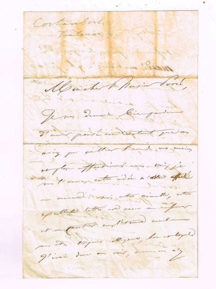 欧仁·科尔坦贝（1805-1881，地理学家） / 亲笔签名信，2页，in-8开本，1856年2月9