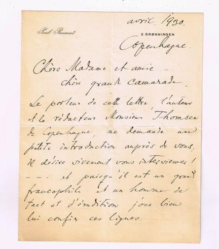 Poul REUMERT (1883-1968, acteur danois) / Lettre a