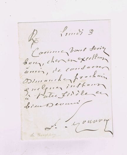 费利克斯·勒·库佩（1814-1887，钢琴家兼作曲家） / 亲笔签名信，1页，in-12开本