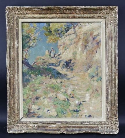 路易·阿格里科尔·蒙塔涅（1879-1960）
《赶山羊路上的农妇》，布面油画，左下角签名
尺寸：5