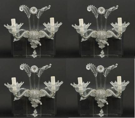 MURANO, 20th century
Set of four clear glass wall 