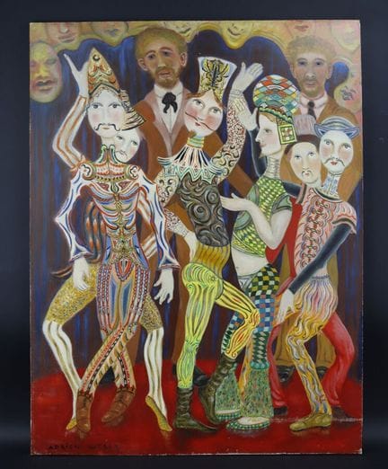 阿德里安·韦伯（20世纪画派）
《剧院里的舞者》，布面油画，左下角签名
尺寸：116 x 89 厘米