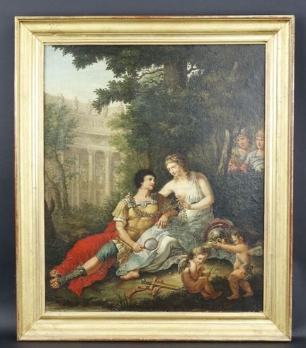 18th-Century School
"Venus Disarming Mars," oil on