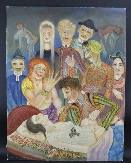 阿德里安·韦伯（20世纪画派）
《守灵》，布面油画，左下角签名
尺寸：116 x 89 厘米