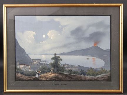 19 世纪学校
"从马雷城堡远眺火山"，水粉画，位于底部
尺寸：37.5 x 51 厘米（视图）