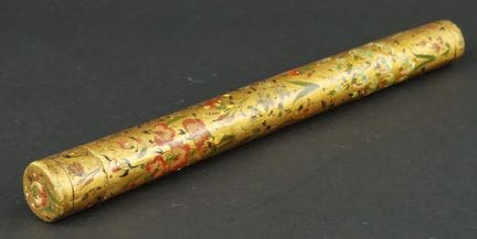 Roll-shaped document case made of papier-mâché pai