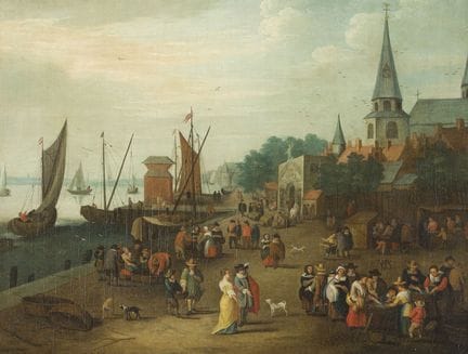 FLEMISH SCHOOL, CIRCA 1700
Market Scene in a Port
