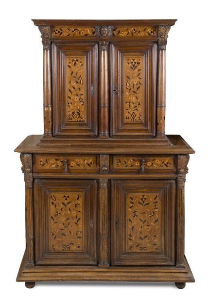 TWO-PART CABINET WITH FLORAL MARQUETRY
Featuring f