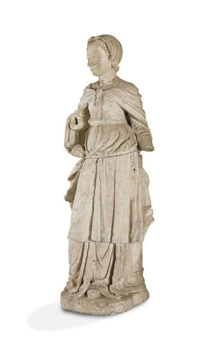 LARGE TERRACOTTA FIGURE
depicting a saint in a dra
