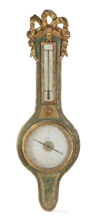 PAINTED AND GILDED WOODEN BAROMETER-THERMOMETER
de