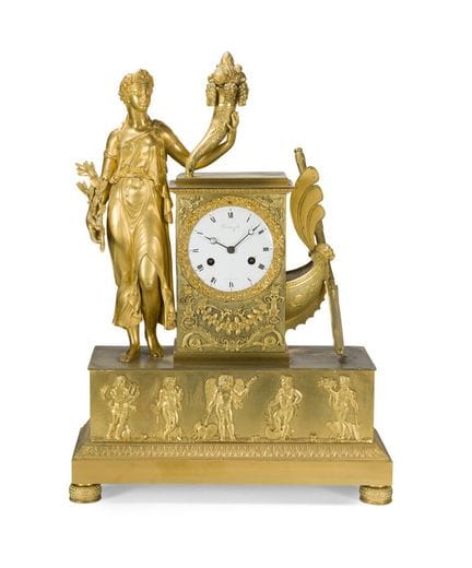OROLOGIO CON ALLEGORIA DEL COMMERCIO IN BRONZO DOR