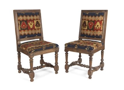 PAIR OF MOLDED WALNUT CHAIRS 
with rectangular bac