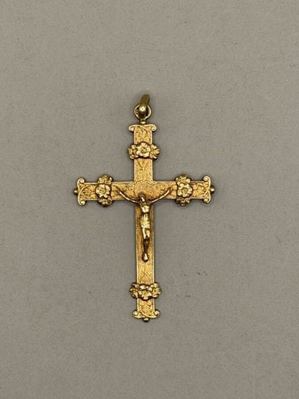 Ciondolo a forma di croce in oro giallo 750, con d