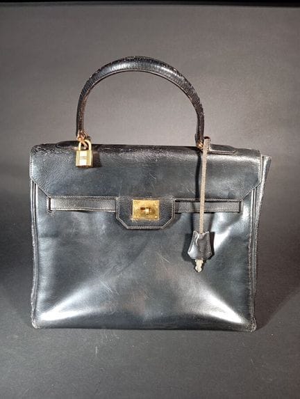 Hermès Paris, borsa Monaco in pelle nera a scatola