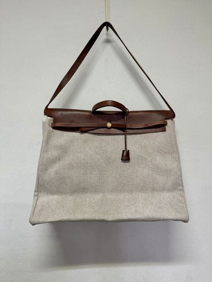 HERMES Herbag, borsa da viaggio in tela beige, pat