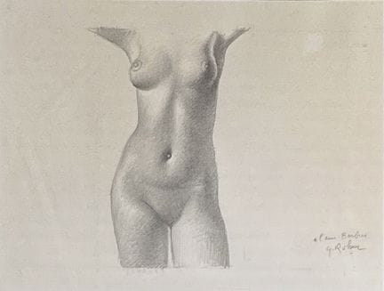 乔治·罗纳（1913-2000）
《女性躯体》。
铅笔素描，右下角署名并附寄语。
22.2 × 29
