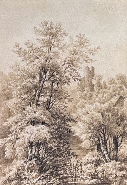 瓦尔德马·诺尔（Waldemar KNOLL，1829-1909）
《林间城堡》，1908年。
左下