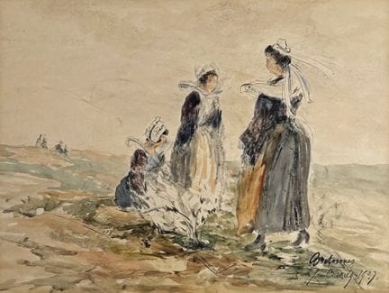 J. CROUQ（20世纪）
《布列塔尼女子》，1937年。
水彩画，右下角署名并注明日期。
画面尺