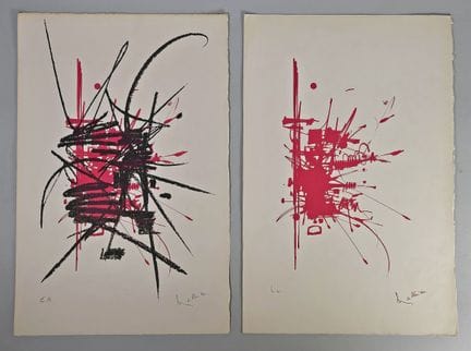 乔治·马蒂厄（1921-2012）
《无题（红色）》和《无题（红色与黑色）》。
两幅石版画，均在版画