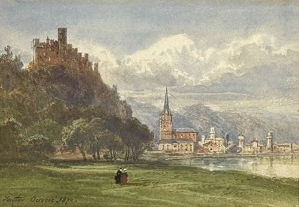 贾斯汀·皮埃尔·乌夫里埃（1806-1879）  
《城堡一景》，1870年。
水彩画，左下角署名并