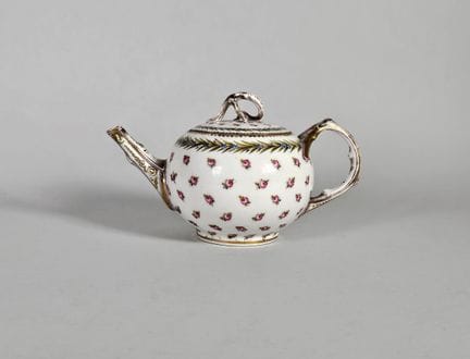 Verseuse en porcelaine émaillée d'un semis de rose