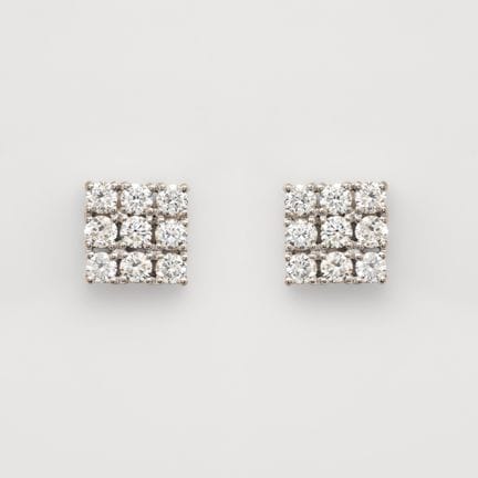 Square-shaped white gold earrings with brilliant-c