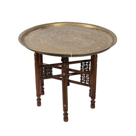 Mesa de té oriental con base en madera torneada y 
