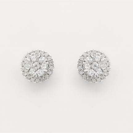 Pendientes en oro blanco con rosetón central y orl