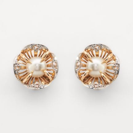 Openwork flower-design earrings in two-tone gold w