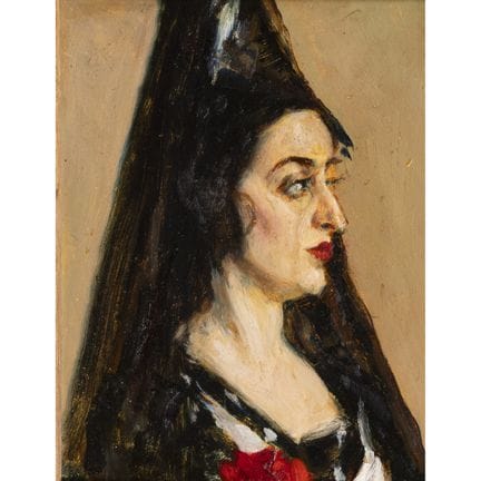 Escuela española, s.XX.
Manola.
Óleo sobre tabla. 