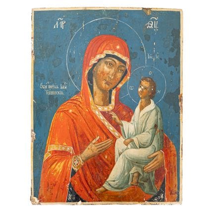 Russische Ikone, in Tempera auf Holz gemalt, mit d