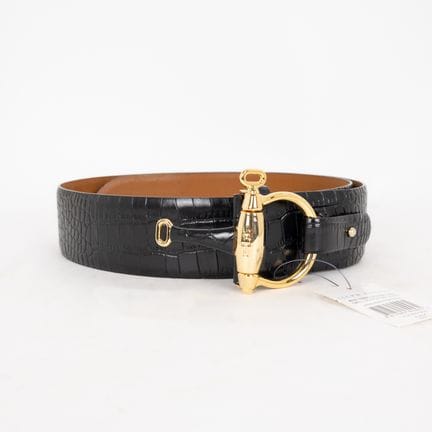RALPH LAUREN. Gürtel aus schwarzem Leder mit Schla