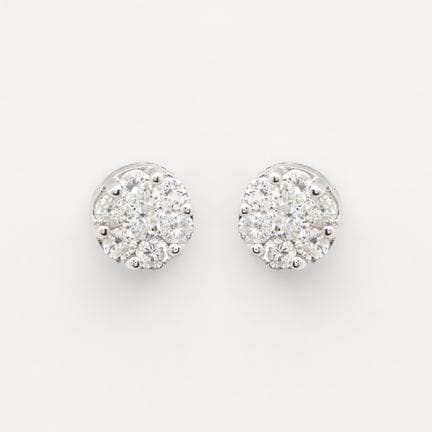 Pendientes rosetón en oro blanco con diamantes tal