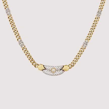 Bearded chain choker in two-tone gold with center 