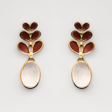 Long gold earrings featuring orange ombre enamel l