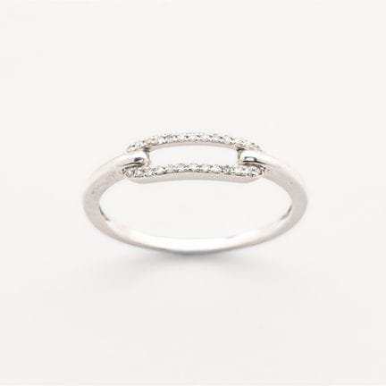 White gold ring with a central openwork band set w