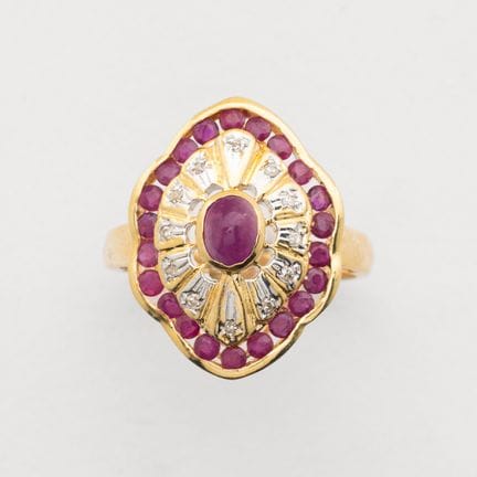 Two-tone gold shuttle-shaped ring with brilliant-c