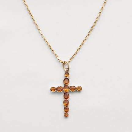 18K gold forged chain and 14K gold cross set with 