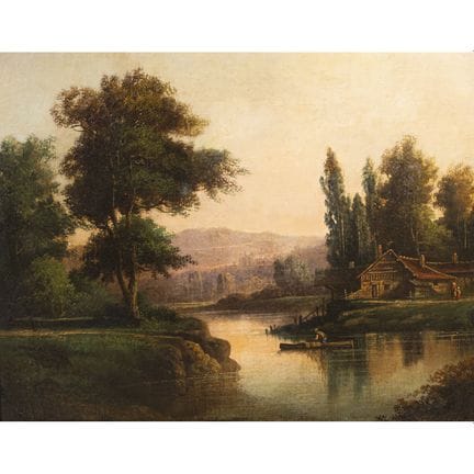 Escuela francesa, s.XIX.
Paisaje fluvial.
Óleo sob