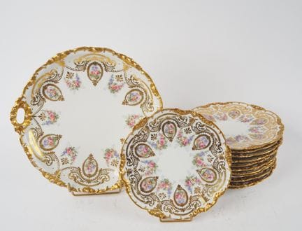 Service à gateau en porcelaine de Limoges  décor d