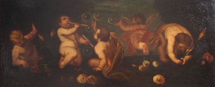 Ecole italienne XVIIIème. 
"les amours à la bulle 